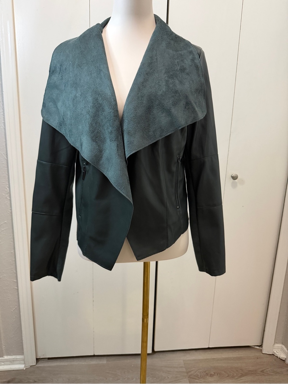 BAGATTELLE Teal Draped Vegan Leather Jacket size M